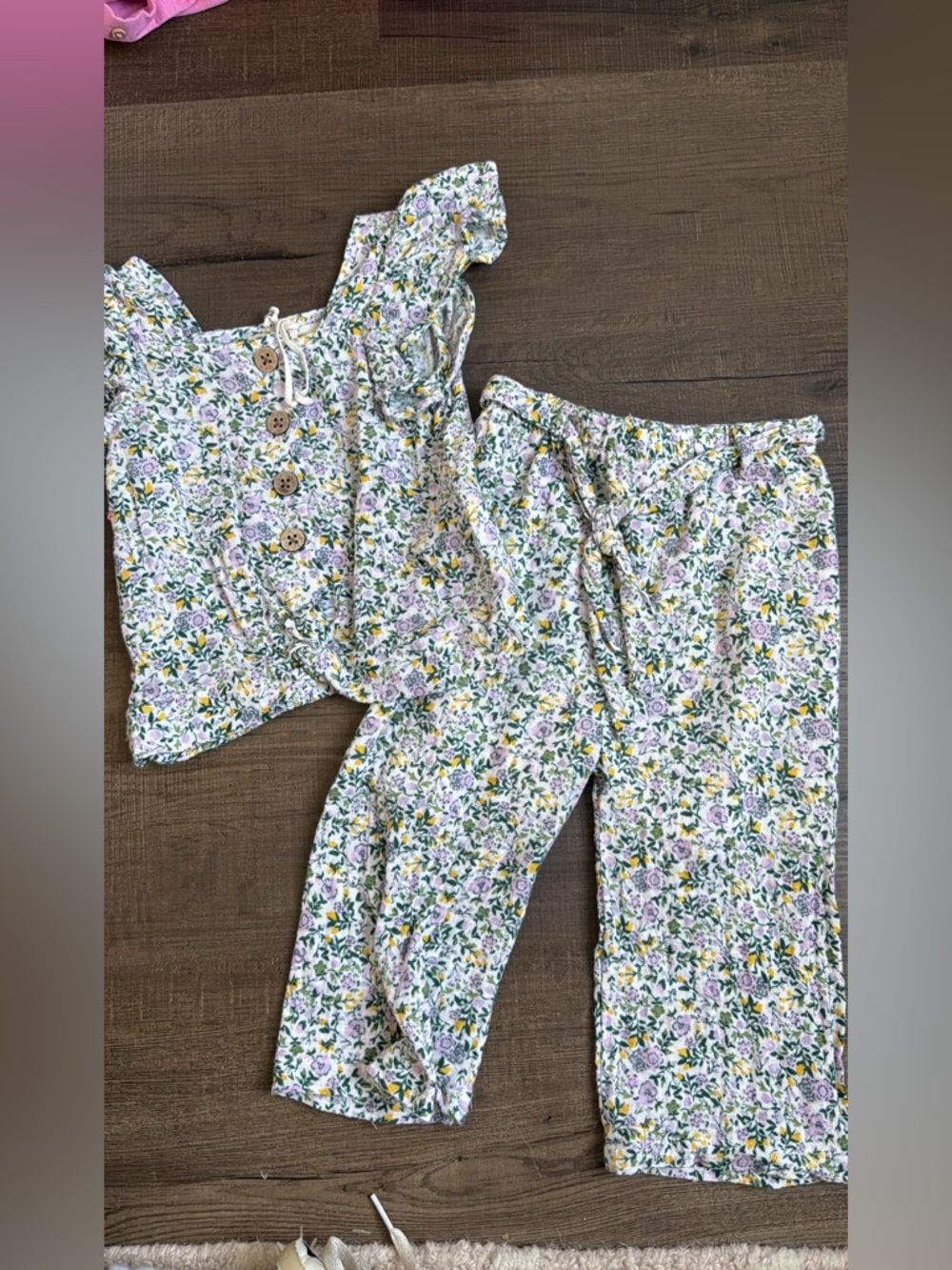 Jessica Simpson Lavender Floral Two-Piece Pajama Set with Yellow & Green Accents